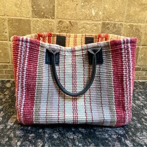 Dash & Albert Woven Cotton Storage Bag with Leather Handles from Garnet Hill